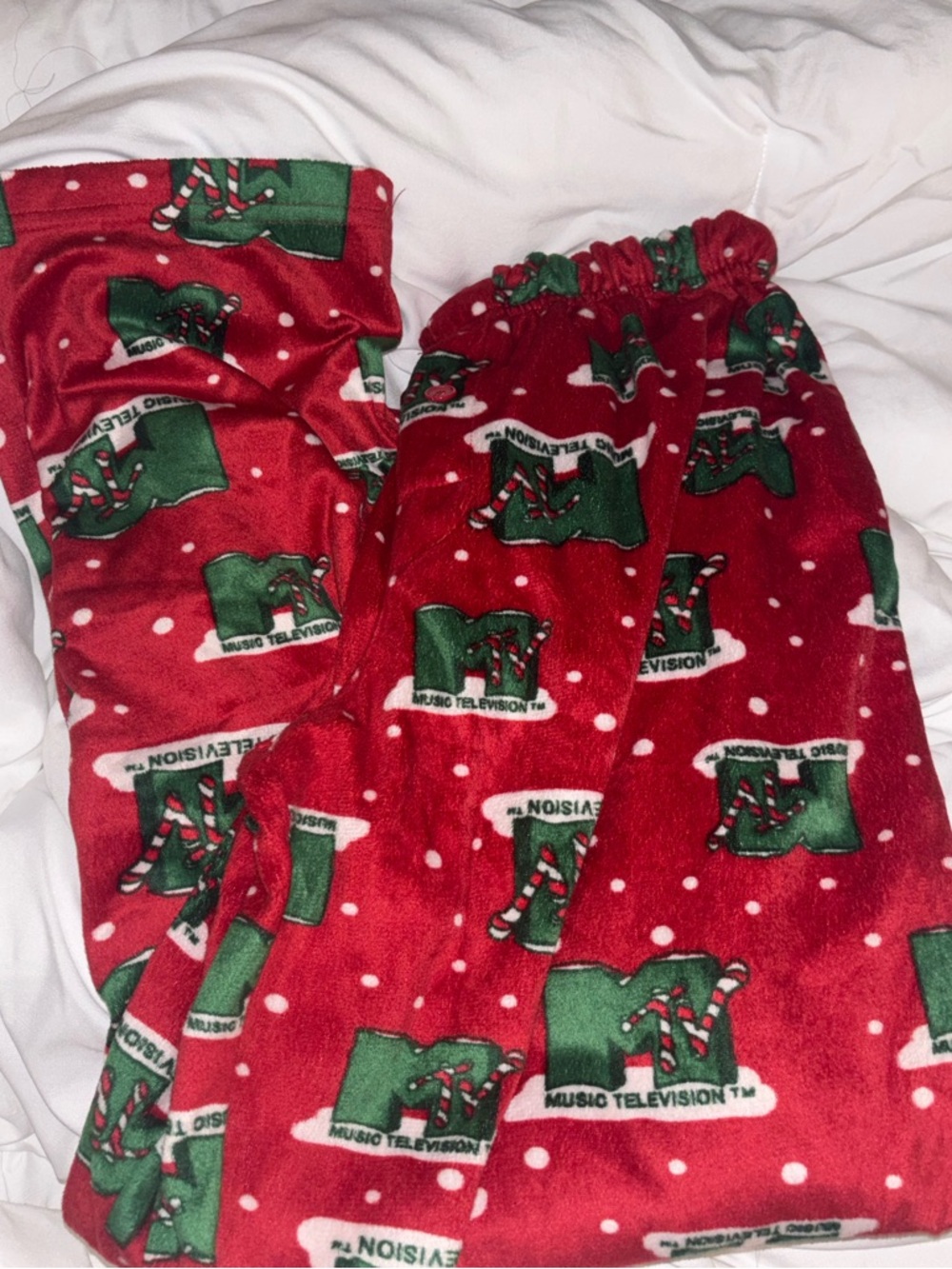 MTV Red and Green Holiday Plush Pajama Pants